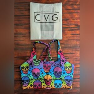 CVG Psychedelic Skulls Longline Bra Size M